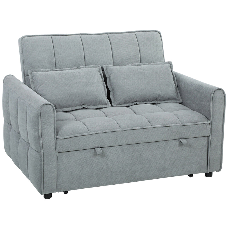 Sofa Bed, 3 in 1 Dark Grey 2 Seater Pull Out Sofa Bed With Adjustable Backrest And Pillows For Small Spaces