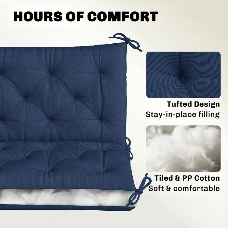 Bench Cushion for Three Seater Garden Bench or Swing Chair with Ties Dark Blue AOSOM