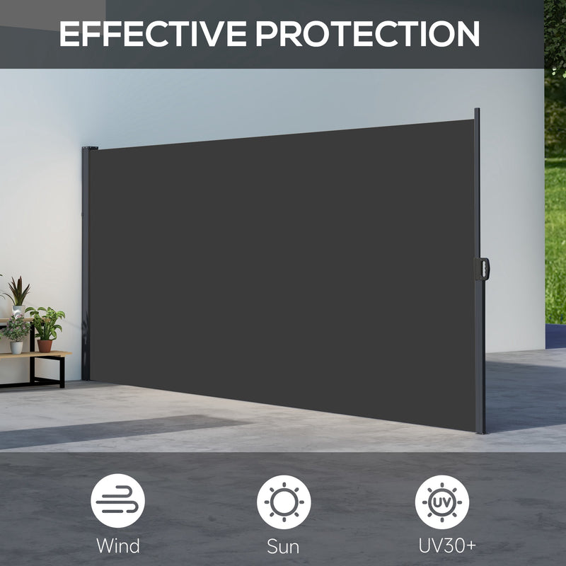 Black Retractable Side Awning Privacy Screen For Garden Balcony Or Hot Tub 4m Wide