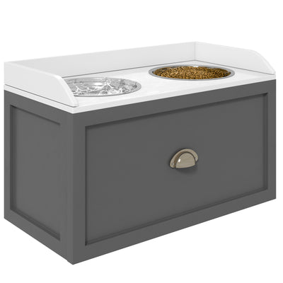 Stainless Steel Raised Dog Bowls With Storage Drawer For Large Breeds, Grey