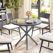 Dark Grey Round Outdoor Garden Table with Wood Effect Top 85cm Steel Frame by Outsunny