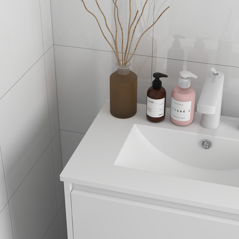 Bathroom Vanity Unit with Basin and 2 Drawers Floor Standing Sink Cabinet 600mm White