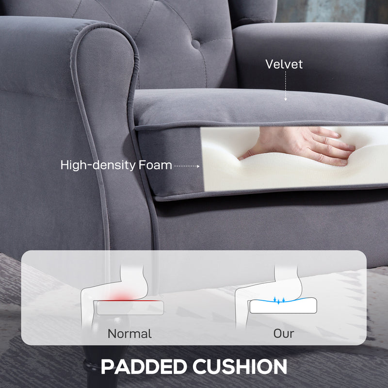 Charcoal Grey Wingback Accent Chair with Tufted Upholstery for Living Room or Bedroom by HOMCOM