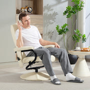 Swivel Recliner Massage Chair with Footstool and Remote Control for Home Comfort, Cream White