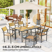 6 Seater Garden Dining Table with Umbrella Hole Rust Resistant Frame Wood Effect Top by Outsunny