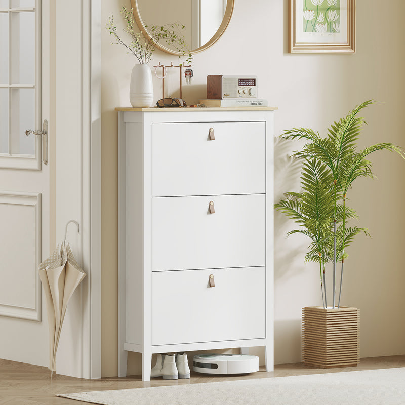 White 3 Drawer Modern Shoe Storage Cabinet Organiser for Hallway or Bedroom