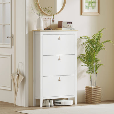 White 3 Drawer Modern Shoe Storage Cabinet Organiser for Hallway or Bedroom