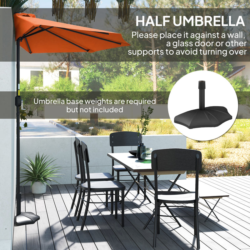 Half Parasol for Balcony or Small Garden with UV Protection and Easy Crank Handle, Orange