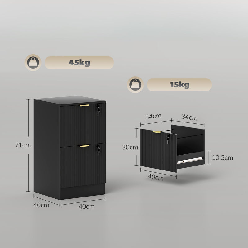 Filing Cabinet with Lockable Drawers for Home Office Organisation Black
