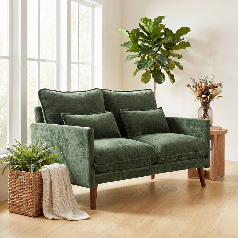 2 Seater Compact Sofa for Small Flats with Supportive Cushions and Velvet Feel Fabric Green