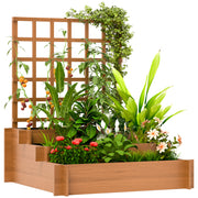 3 Tier Wooden Garden Planter with Trellis for Climbing Plants 95x95x110cm Brown by Outsunny