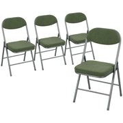 Set of Four Folding Seat Chairs with Soft Corduroy Upholstery for Dining or Guests Green