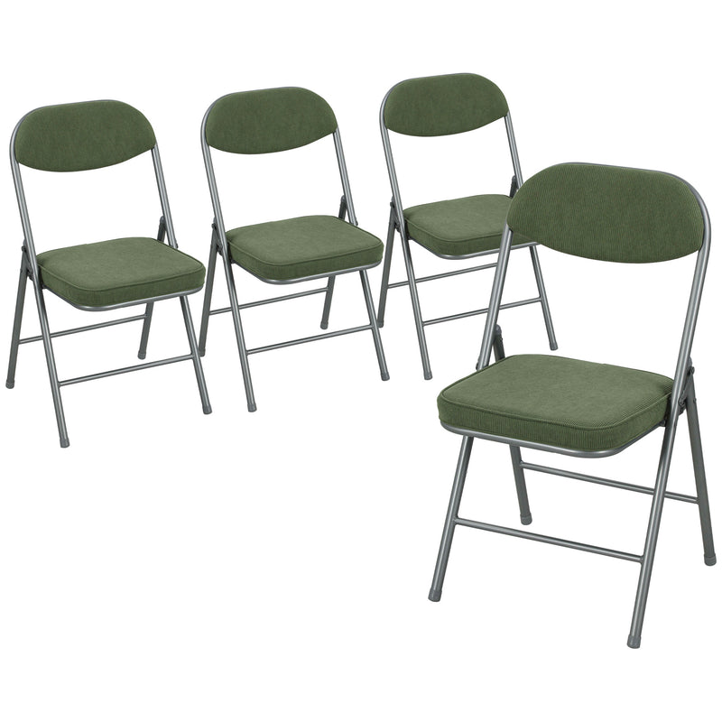Set of Four Folding Seat Chairs with Soft Corduroy Upholstery for Dining or Guests Green