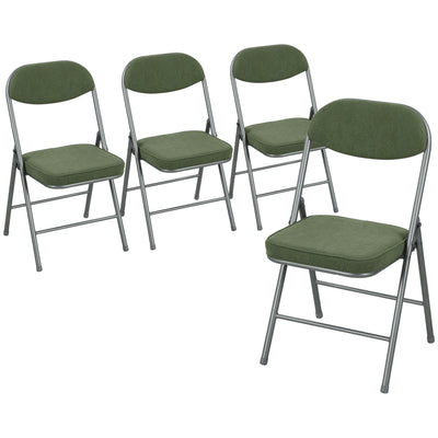 Set of Four Folding Seat Chairs with Soft Corduroy Upholstery for Dining or Guests Green