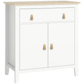 White Farmhouse Style Sideboard with Storage Shelves and Drawers