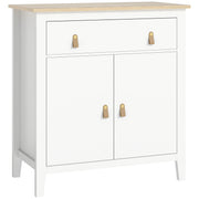 White Farmhouse Style Sideboard with Storage Shelves and Drawers