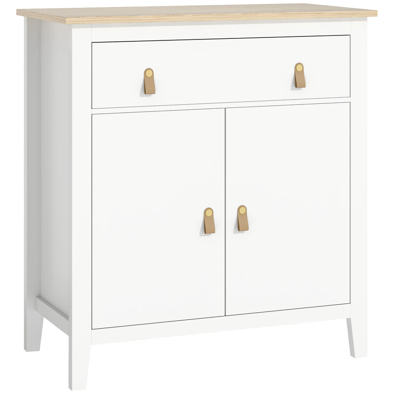 White Farmhouse Style Sideboard with Storage Shelves and Drawers