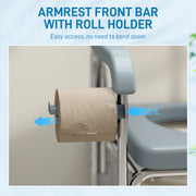 Shower Commode Chair with Lockable Wheels and Arms for Elderly or Disabled Use Grey AOSOM