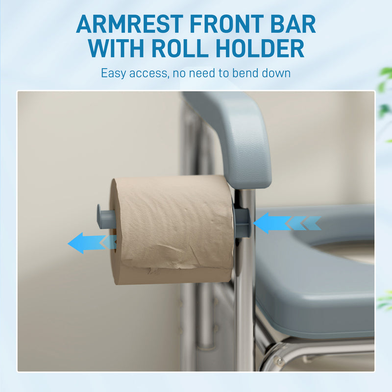 Shower Commode Chair with Lockable Wheels and Arms for Elderly or Disabled Use Grey AOSOM