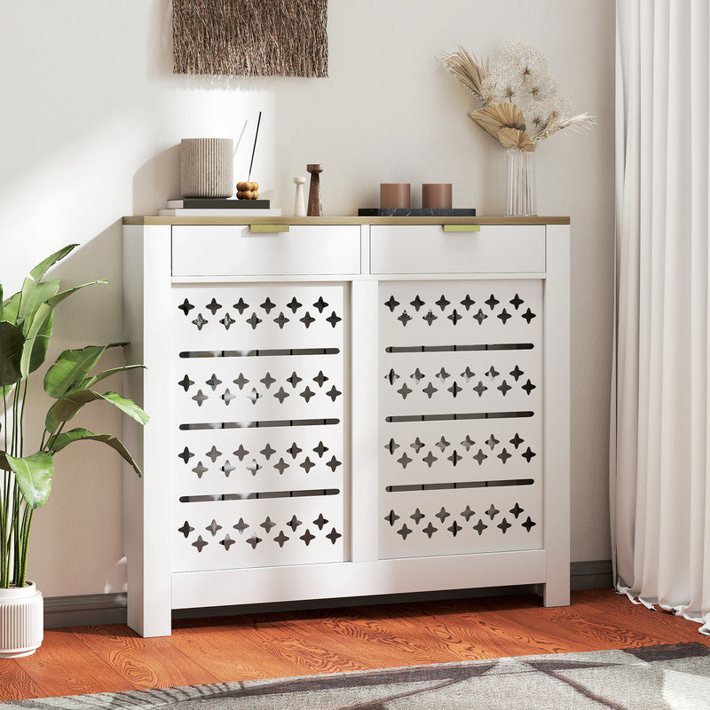Wooden Radiator Cover with Storage Drawers Ideal for Hallways or Living Rooms White