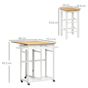 Kitchen Island Trolley with Storage Drawers and Drop Leaf Top with 2 Stools White