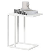 Narrow C Shape Bedside Table With Metal Frame For Sofa Or Bedside Use, White