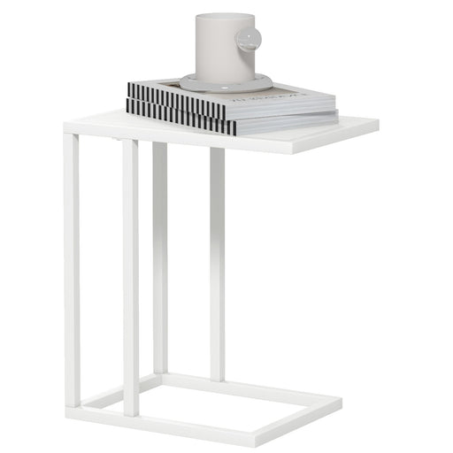Narrow C Shape Bedside Table With Metal Frame For Sofa Or Bedside Use, White