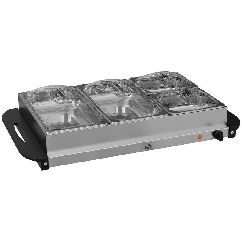 Electric Buffet Server With 4 Warming Trays and Adjustable Temperature Control Silver
