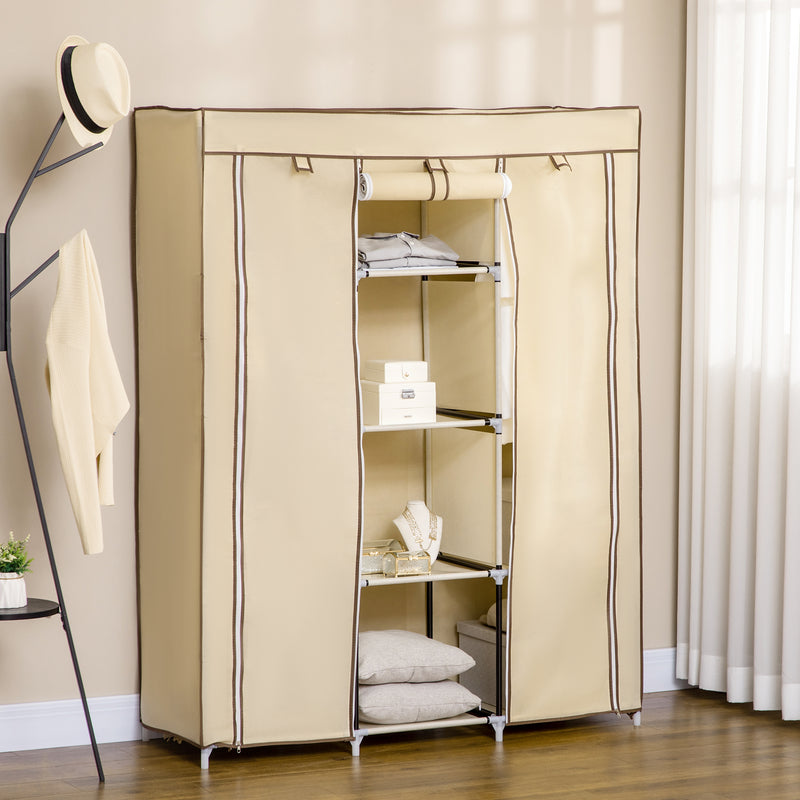 Beige Fabric Portable Wardrobe with 8 Shelves and 2 Hanging Rods by HOMCOM