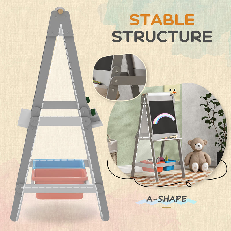 Kids Art Easel with Paper Roll Double Sided Whiteboard and Chalkboard by AIYAPLAY