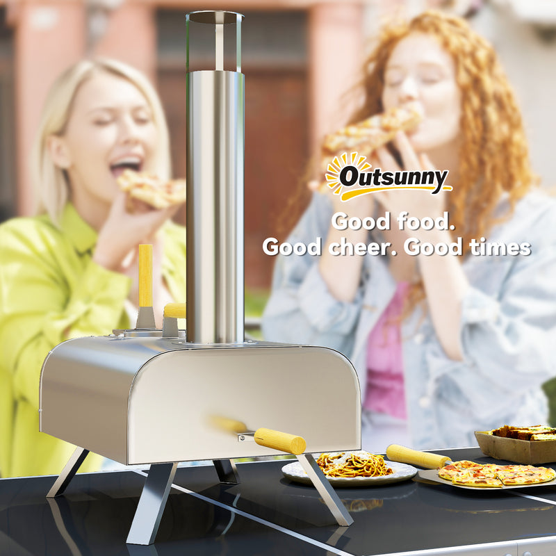 Portable Wood Fired Pizza Oven 12 Inch with Stone and Peel Stainless Steel by Outsunny