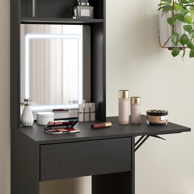 Dressing Table with Adjustable LED Mirror and Storage for Small Bedrooms Black AOSOM