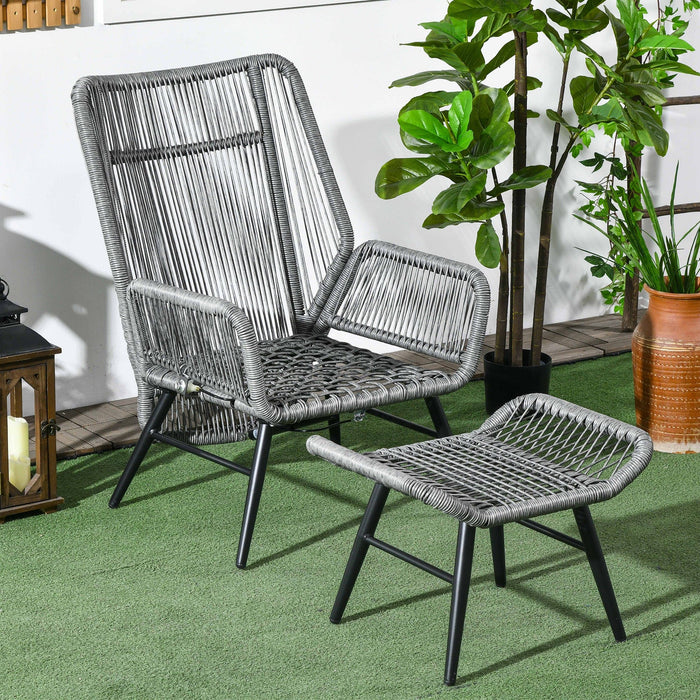 Reclining Rattan Garden Chair With Footstool, Grey