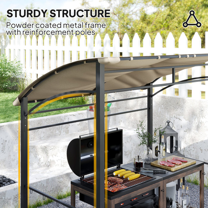 Khaki BBQ Grill Gazebo Tent 2.2 x 1.5 m with Metal Frame and Hooks for Outdoor Shade by Outsunny