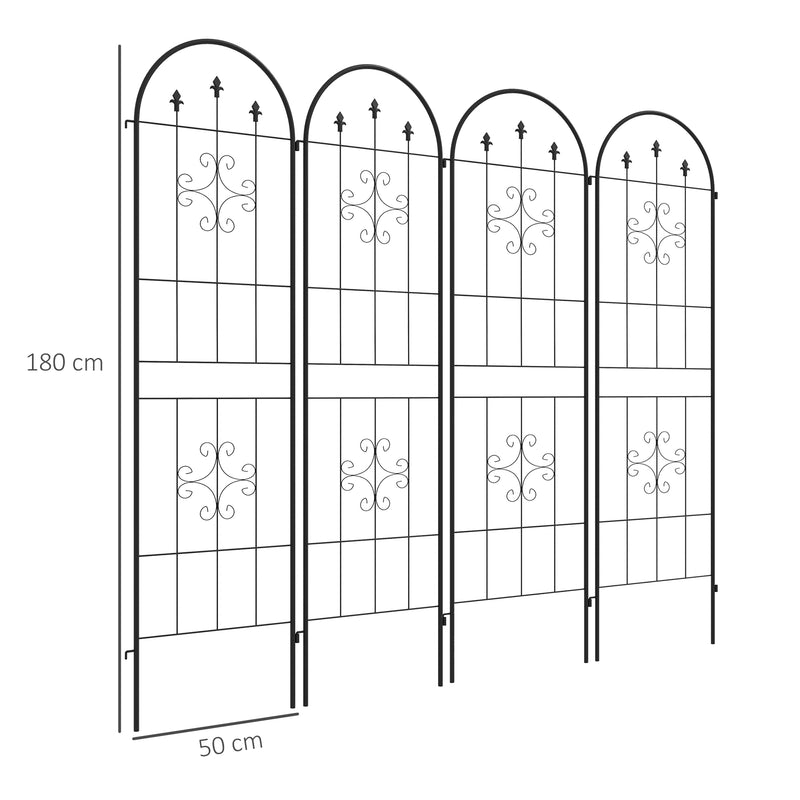 Garden Trellis Panels Set of 4 for Climbing Plants with Decorative Curved Design Black Outsunny