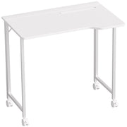 Compact Folding Desk on Wheels for Home Office or Study Space White Wood Effect AOSOM