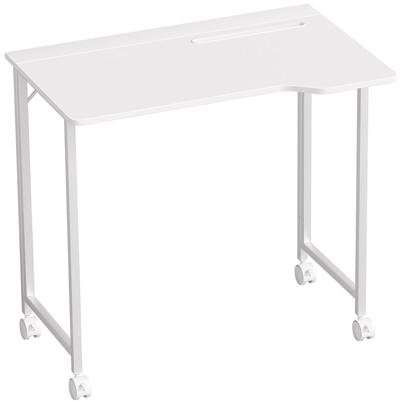 Compact Folding Desk on Wheels for Home Office or Study Space White Wood Effect AOSOM