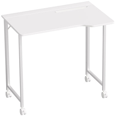 Compact Folding Desk on Wheels for Home Office or Study Space White Wood Effect AOSOM