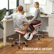Ergonomic Saddle Stool for Home Office or Salon with Adjustable Height Pink AOSOM