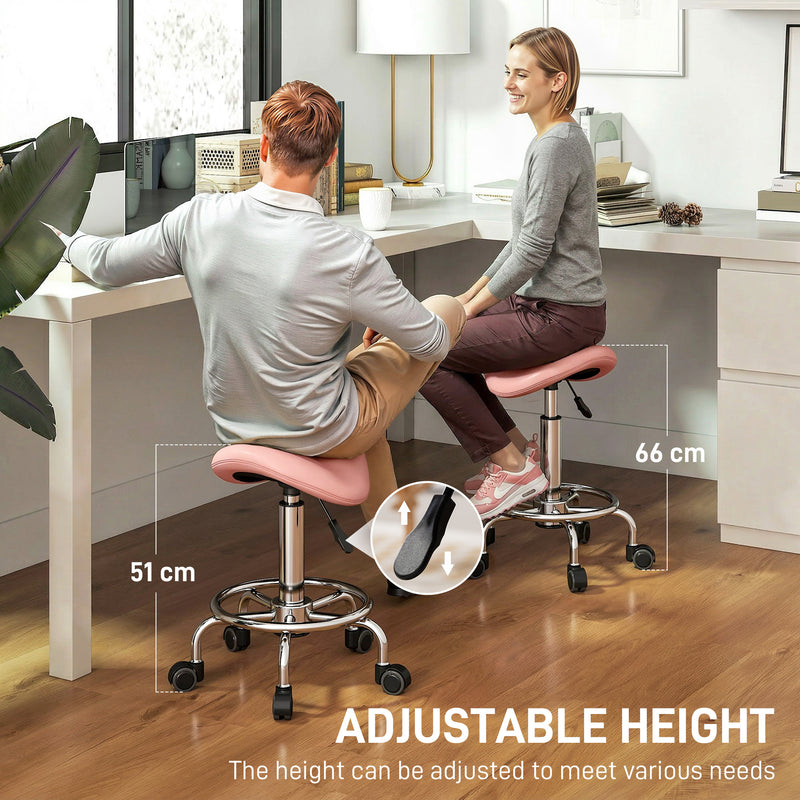 Ergonomic Saddle Stool for Home Office or Salon with Adjustable Height Pink AOSOM
