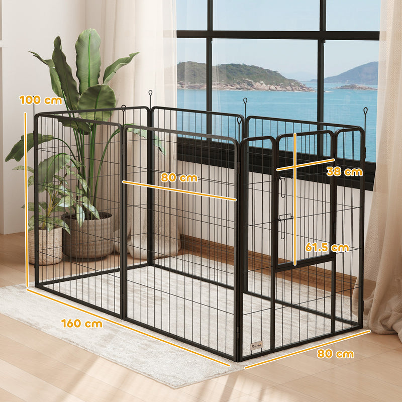 6 Panel Portable Dog Playpen with Door 100cm High for Large Dogs Black by PawHut