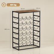 Wine Rack for 30 Bottles with Compact Storage and Secure Wave Slots Rustic Brown Black Homcom