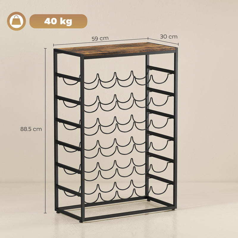 Wine Rack for 30 Bottles with Compact Storage and Secure Wave Slots Rustic Brown Black Homcom