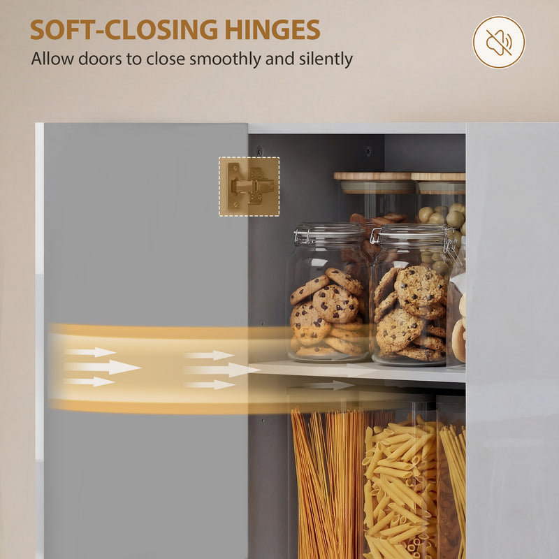 Tall Cupboard For Kitchen Storage with Adjustable Shelves and Soft Close Doors Modern Grey High Gloss 68x34x180cm