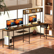 Rustic Brown L Shaped Computer Desk with Power Outlet and Storage for Two Person by HOMCOM