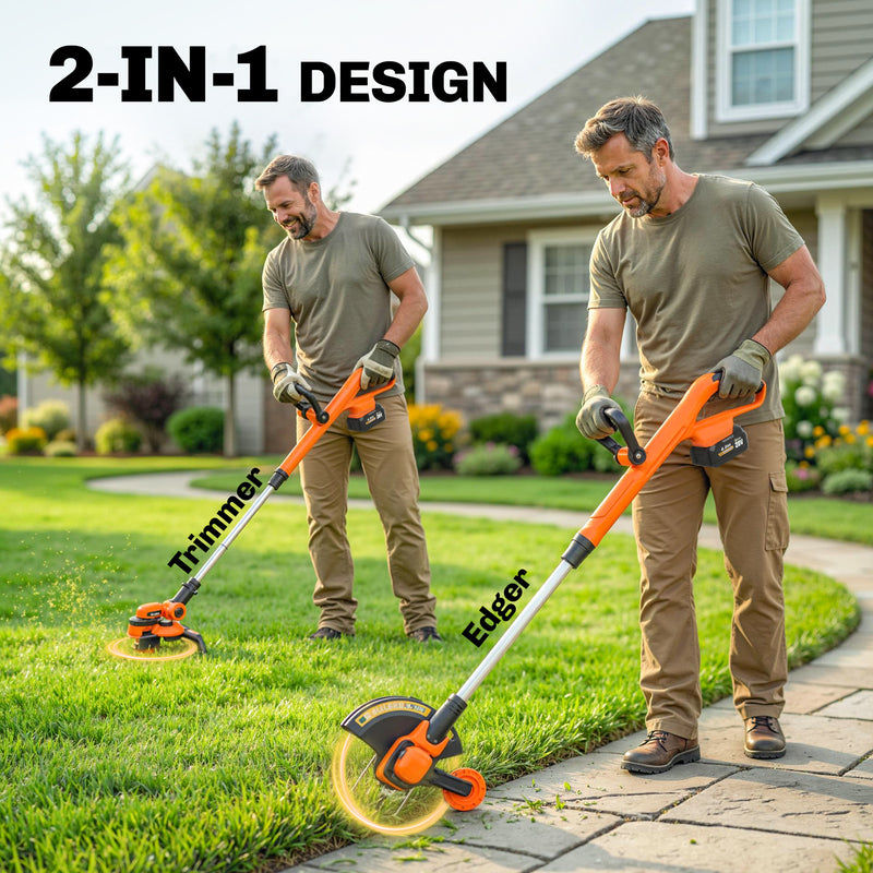 Cordless Garden Strimmer With Adjustable Handle for Easy Lawn Trimming Orange AOSOM