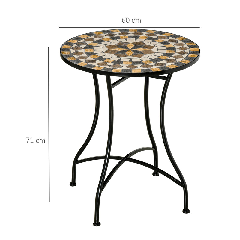 Grey Mosaic Round Outdoor Patio Table 60cm Weather-Resistant Garden Bistro Table by Outsunny