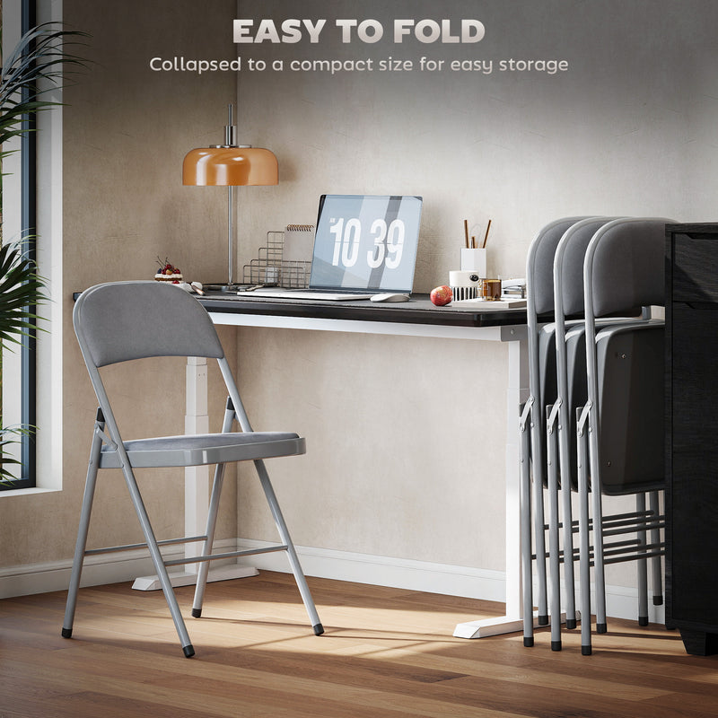Folding Chairs Set of 4 with Padded Seats for Extra Home Seating Light Grey Outsunny