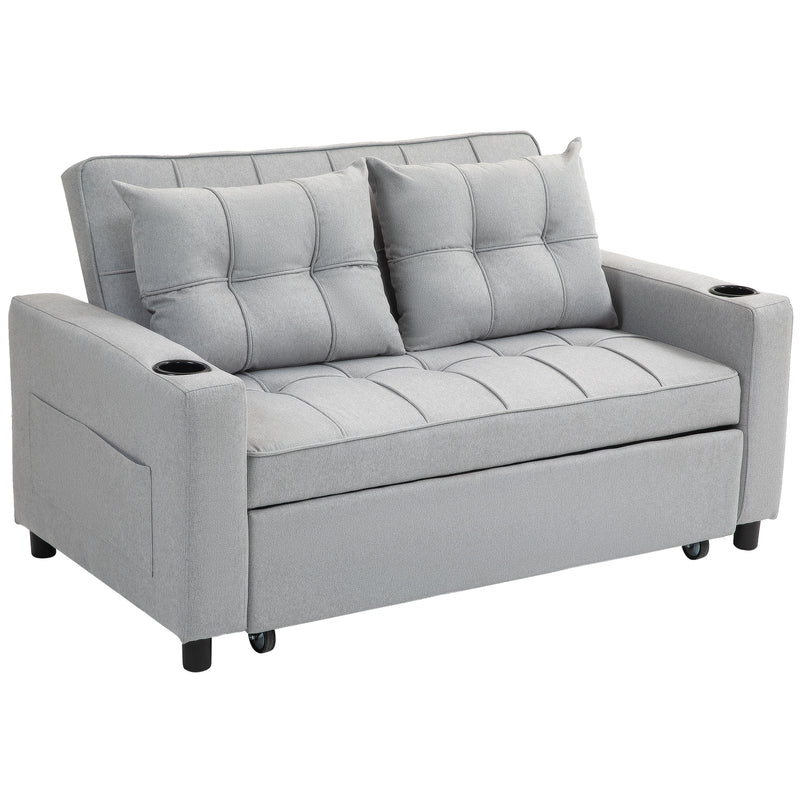 Light Grey Two Seater Pull Out Sofa Bed Compact and Stylish by HOMCOM