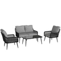 Rattan Garden Furniture Set 4 Piece With Cushions for Comfortable Outdoor Seating Black/Grey Outsunny